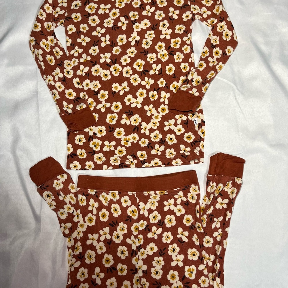 Little Sleepies Bamboo Pajama Set 3T Brown Floral 2PC Long Sleeve Pants Soft